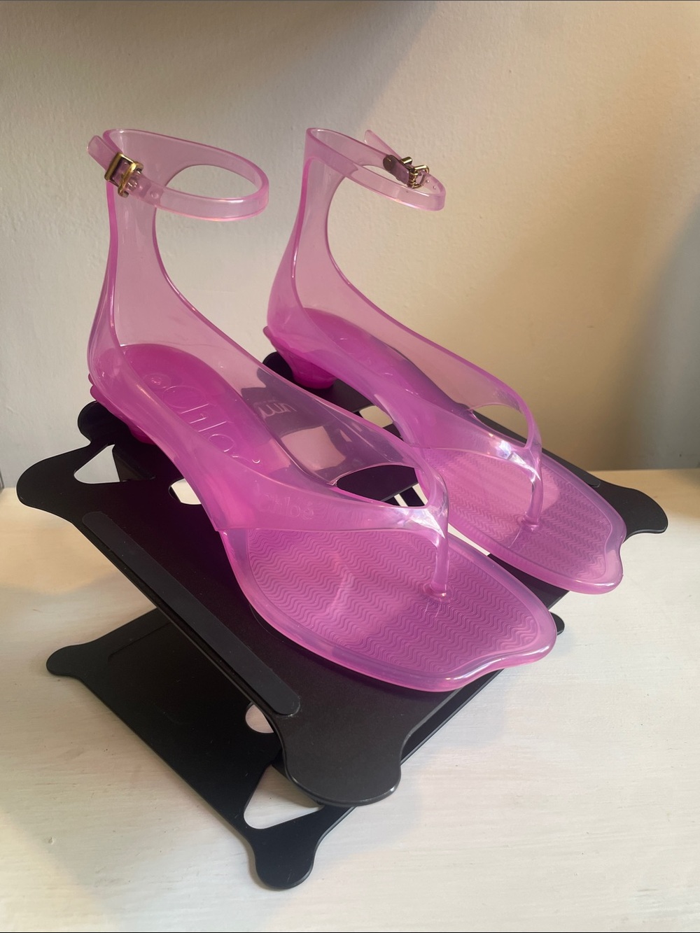 Chloe Pink Translucent Jelly Ankle-Strap Sandals - Women